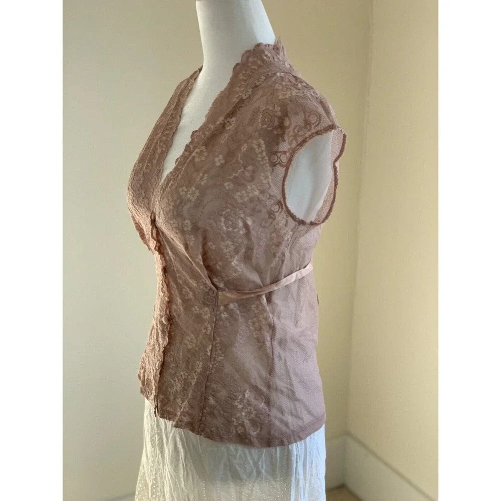 Vtg Y2K Only Hearts Button Lace Blouse Top M Coquette Nymphet Whimsygoth - Picture 3 of 8